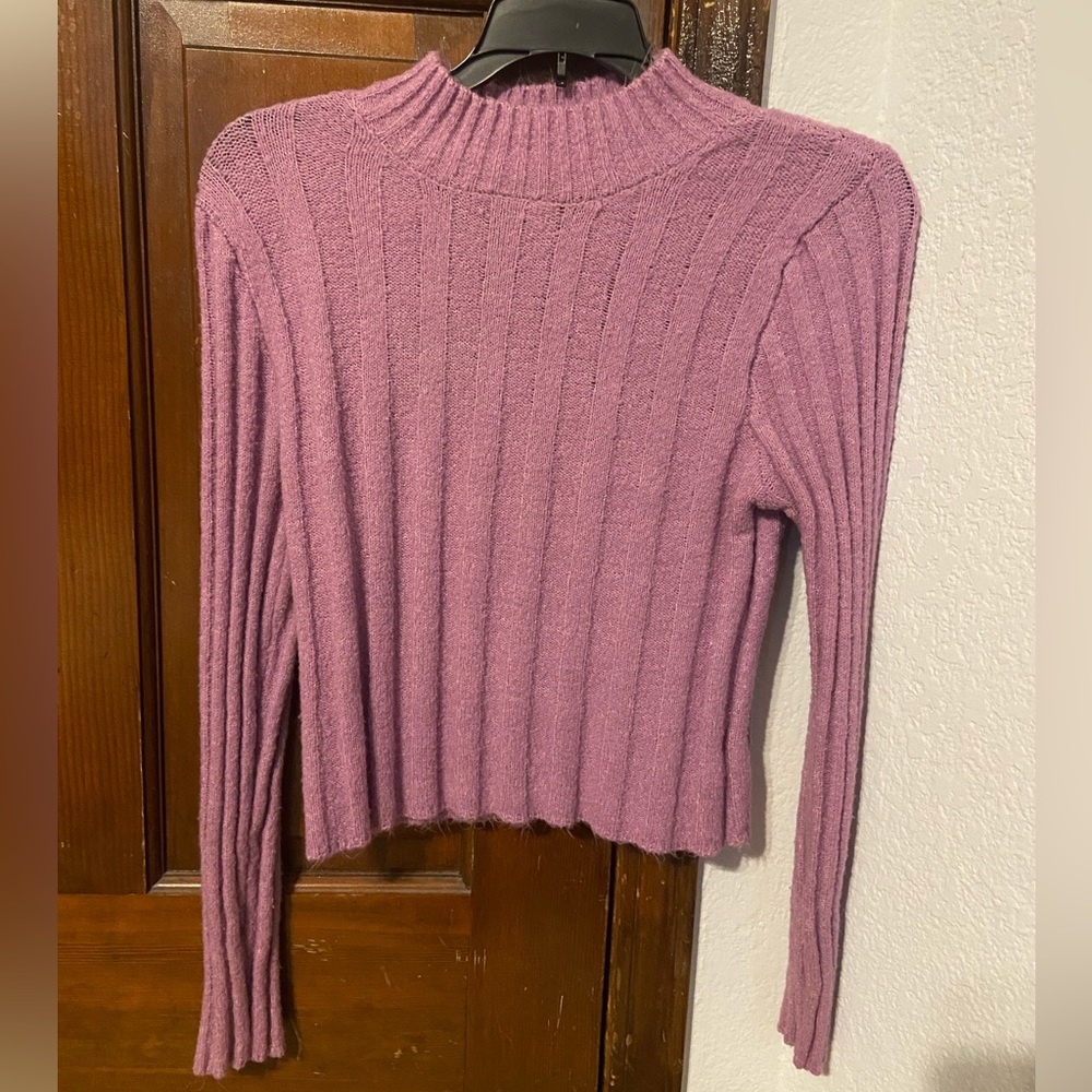 A mock neck purple sweater!